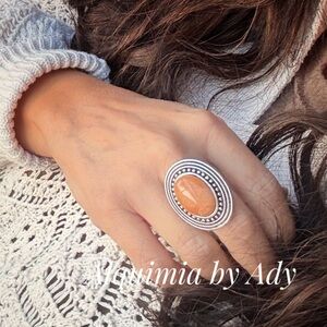 Oversized  Marigold yellow Jade Heritage Ring — Adjustable Silver Artisan Band